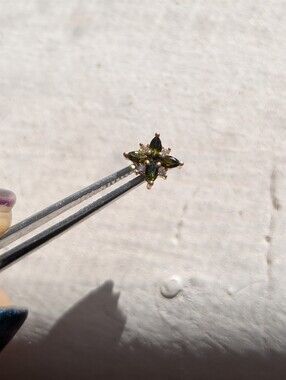 BVLA Mini Pleades green tourmaline + diamonds, 14k yellow gold, 16g threaded!!!